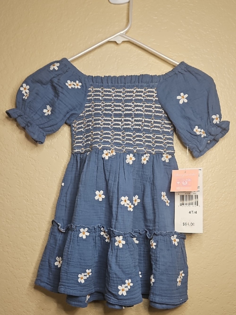 Rare Editions Blue Smocked Daisy Tiered Dress Suze 4T/4